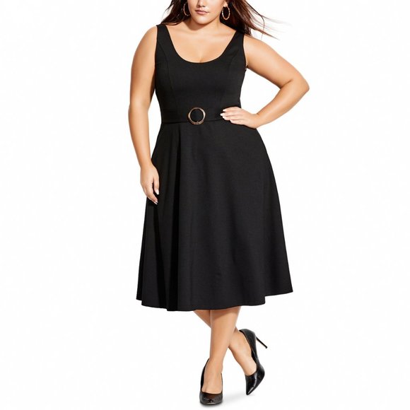 City Chic Dresses & Skirts - City Chic Womens Plus Sleeveless Cute Belted Stretch Midi Dress Black Size 16